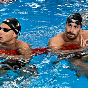 Paolo Conte Bonin and Manuel Frigo train during the 21st World Aquatics Championships at the Aspire Dome in Doha (Qatar), February 09th, 2024.